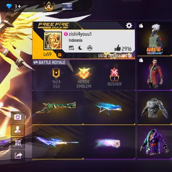 Free Fire Accounts M1887 TROMPET - VAULT 720 - SENJATA 226 - BUNDLE KAKASHI - BUNDLE YINYANG KUNING - SKIN TINJU - SKIN