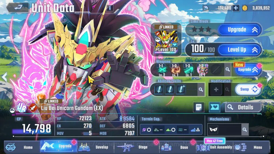 SD Gundam G Generation ETERNAL Accounts [Global]Rank 35|174K DM| 10 UR | Liu Bei Unicorn,UnicornDM,Striker Cust,Gundam 9