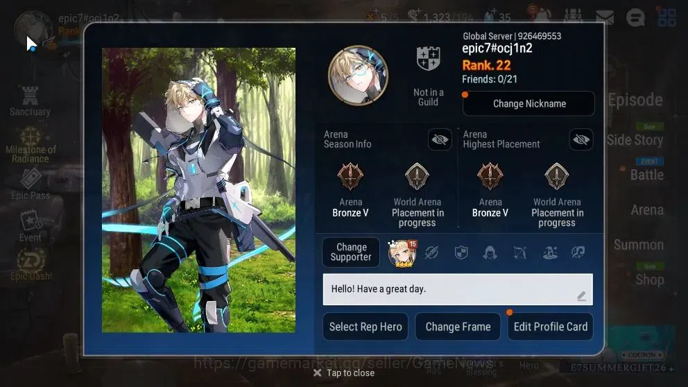 Epic Seven Accounts Starter Global UnVerif|NewEra|3 ML(LOT Scales,Zio,US Choux)+Iseria,Tenebria,Fumyr,etc|PoH ON|7,9k 2