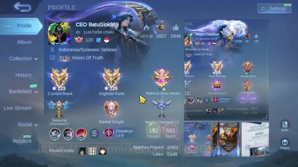 Mobile Legends: Bang Bang Accounts Hero 132|Skin 593|High Immo 126|Legend[Granger,Sab image 2