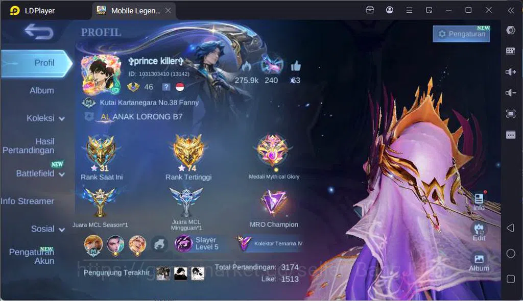 Mobile Legends: Bang Bang Accounts GLOBAL|Hero 91|Skin 209|TF Roger,Prime Granger,Kof image 1
