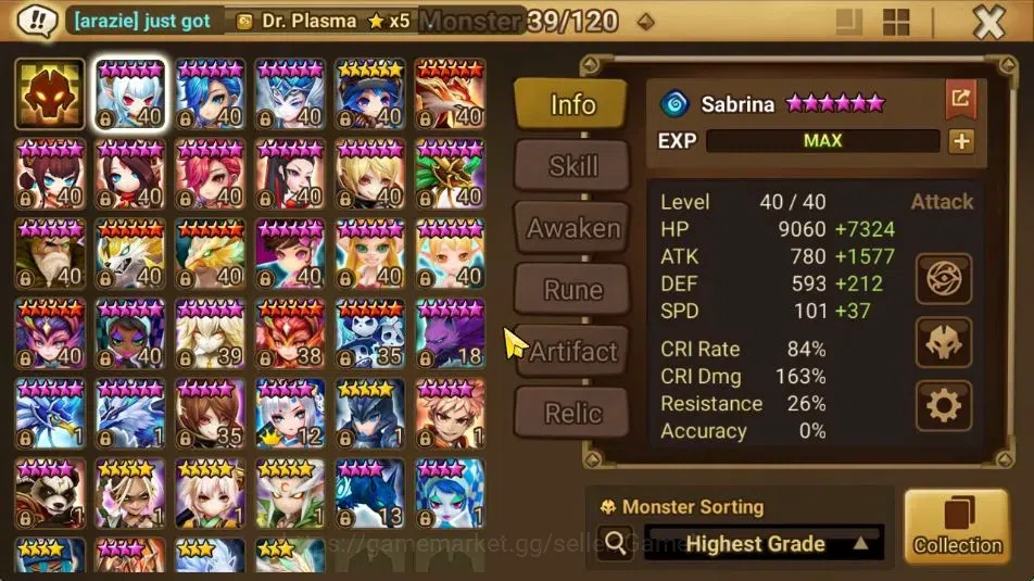 Summoners War: Sky Arena Accounts Starter GLOBAL Lv 36|Starter|1 LD [Yeonhong]|11 Total 10