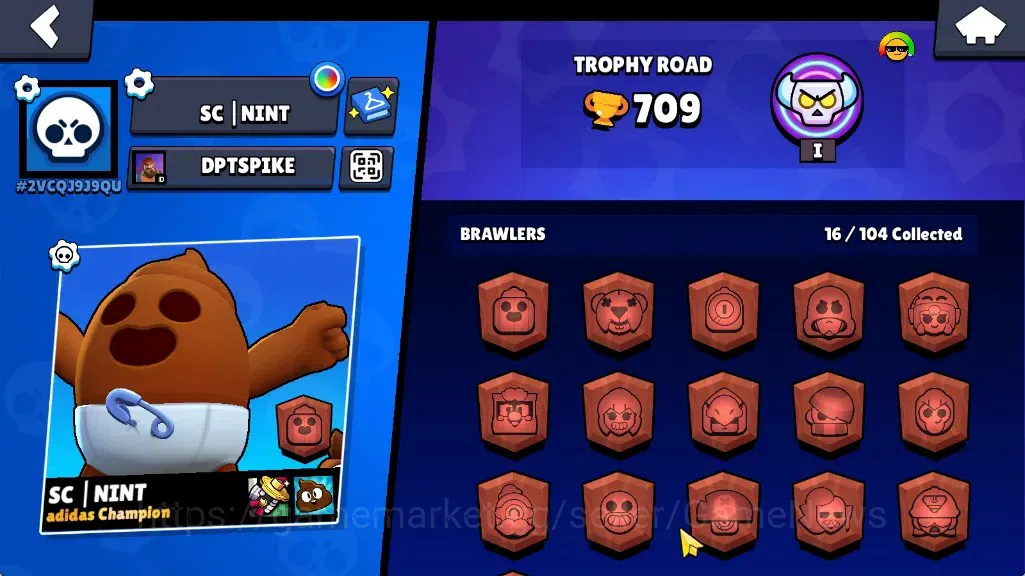 Brawl Stars Accounts 709 Trophy|16 Brawlers 1Max|5k PP 2k Bling|2Mythic(GridironOtis,PoopSpike),2Epic(SapphireMedusa 2