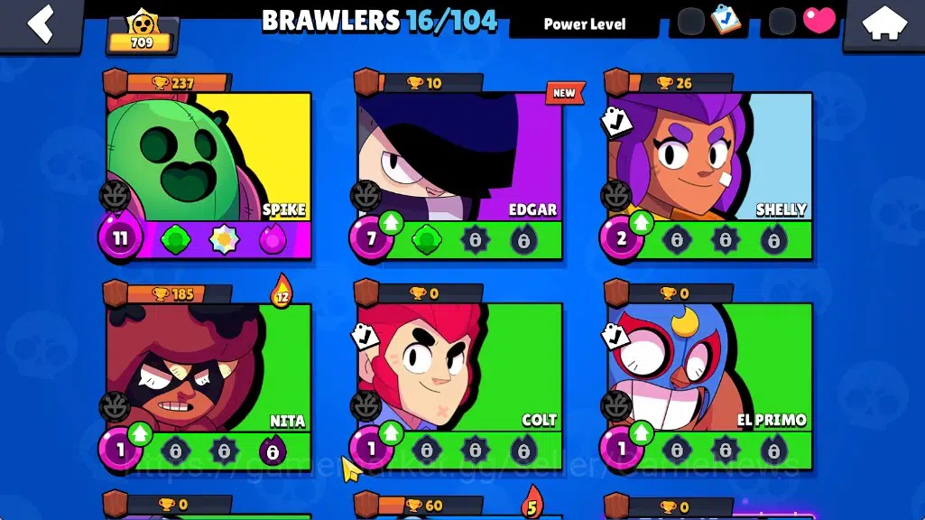 Brawl Stars Accounts 709 Trophy|16 Brawlers 1Max|5k PP 2k Bling|2Mythic(GridironOtis,PoopSpike),2Epic(SapphireMedusa 7