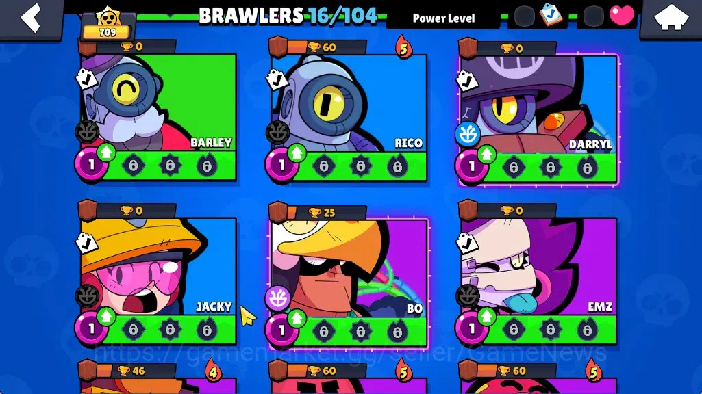 Brawl Stars Accounts 709 Trophy|16 Brawlers 1Max|5k PP 2k Bling|2Mythic(GridironOtis,PoopSpike),2Epic(SapphireMedusa 8