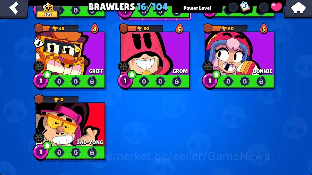 Brawl Stars Accounts 709 Trophy|16 Brawlers 1Max|5k PP 2k Bling|2Mythic(GridironOtis,PoopSpike),2Epic(SapphireMedusa 9