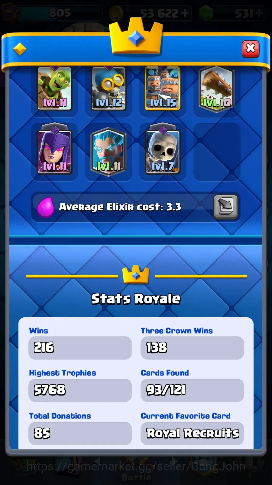 Clash Royale Accounts Unknown|KTL 11|Trophy 5768|Arena 16|Card 93|Lv15 M image 17