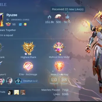 Mobile Legends: Bang Bang Accounts Collector Global|305S|Exalted|PRIME Yuzhong Claude Granger,Annual Kagura Lesley,LuckyBox