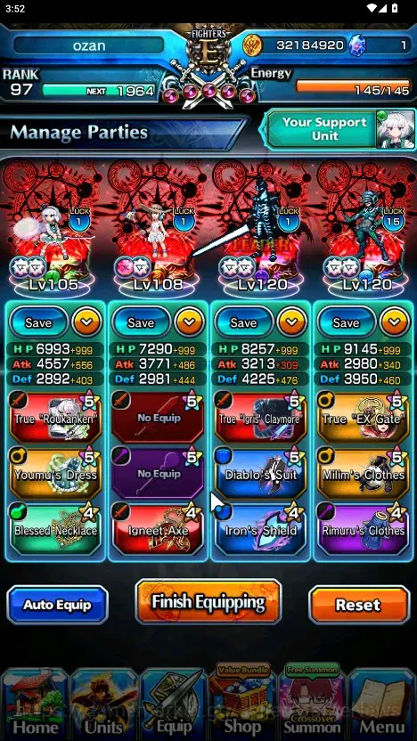 Grand Summoners Accounts End-Game Global|Rank 97|23 Ascend+7 TW|(Konpaku,2x Sung 3