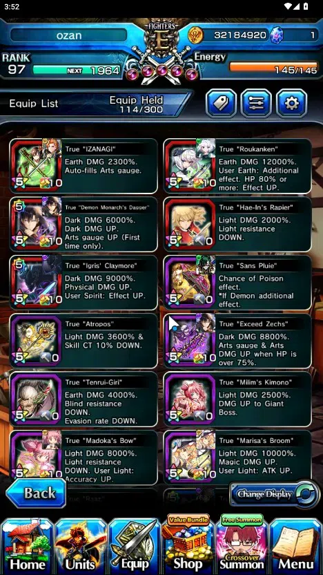 Grand Summoners Accounts End-Game Global|Rank 97|23 Ascend+7 TW|(Konpaku,2x Sung 5