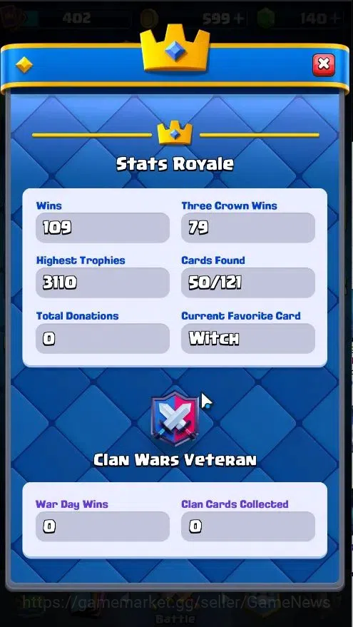 Clash Royale Accounts High-End Lv 402|TL 10|Trophy 3110|Card 50/121|1 Hero,3 EVO 4 Legend,15 Epic,11 Rare,17 Common|Take 6