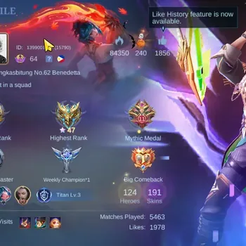 Mobile Legends: Bang Bang Accounts Others Hero 124|Skin 191|Recall Seal of Anvil|LBorn [Alucard,Fanny,Tigreal],SABER