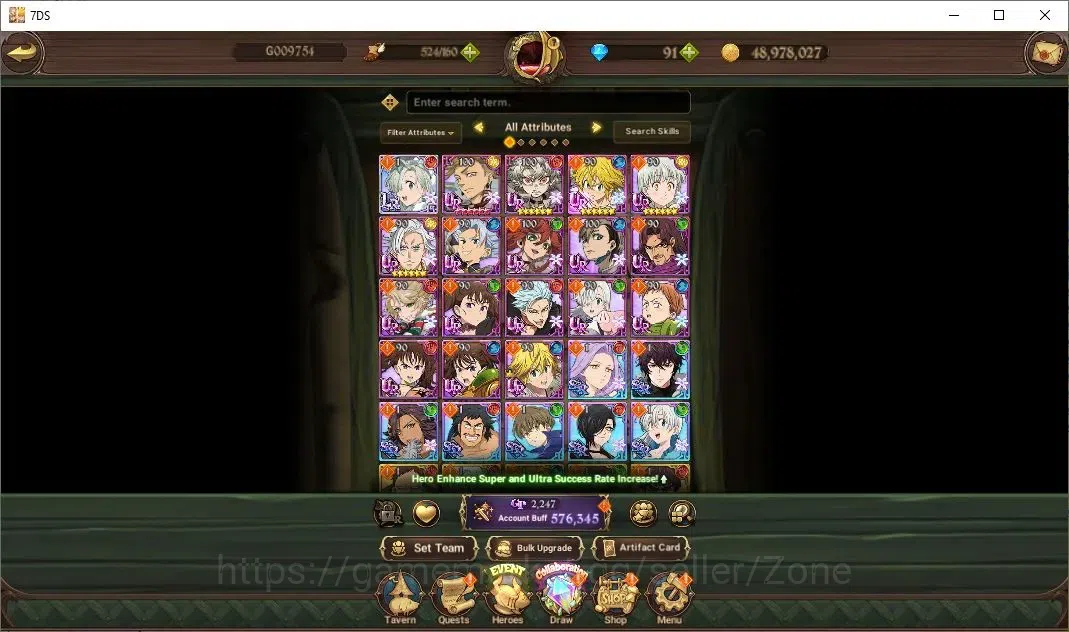 The Seven Deadly Sins: Grand Cross Accounts Others Global|576,545 Power | LR: Meliodas, Elizabeth,| Collab 2