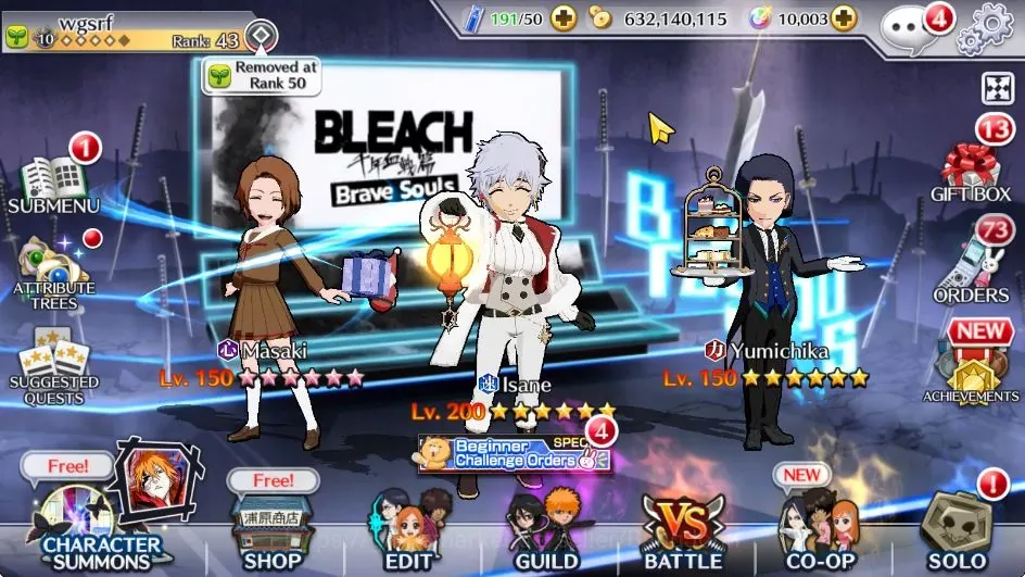 Bleach: Brave Souls Accounts Starter Global | 73K BP+10K Orb|Fresh Story||Gremmy 9th|Masaki TYBW Past|Isane Xmas24|Yumichika 1