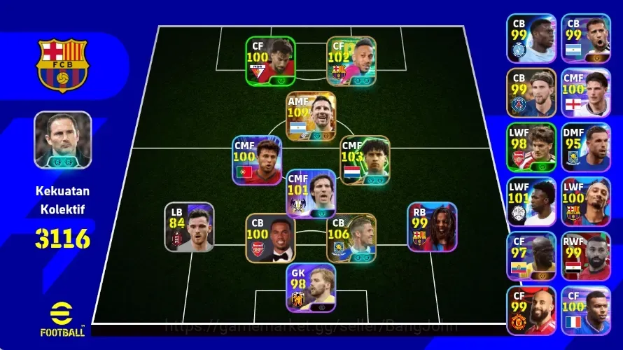 eFootball Accounts Others Android|PW 3116|New Lionel Messi Big T,Gary Cahill Epic,Frank Rijkaard Epic,PE Aubameyang Epic 1