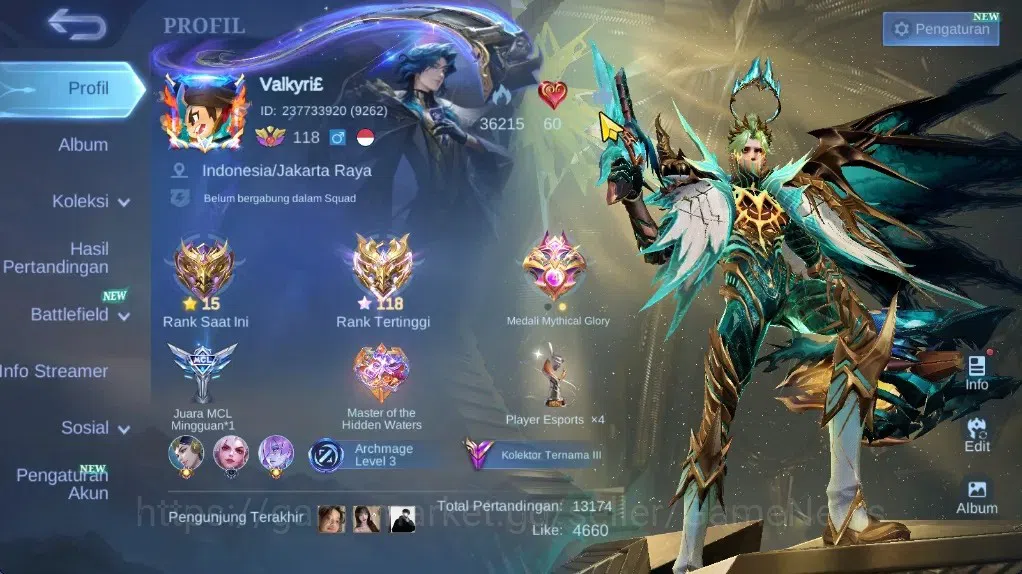 Mobile Legends: Bang Bang Accounts Collector Hero 133|Skin 280|Prime Granger,Annual Karrie,CC Nata,PACE Zhuxin,Lb 1