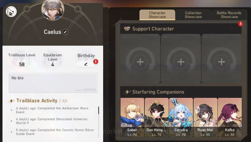 Honkai Star Rail Accounts Asia|TL 58|5 Limited| [Saber E1,Cerydra]+Sign,Kafk image 2