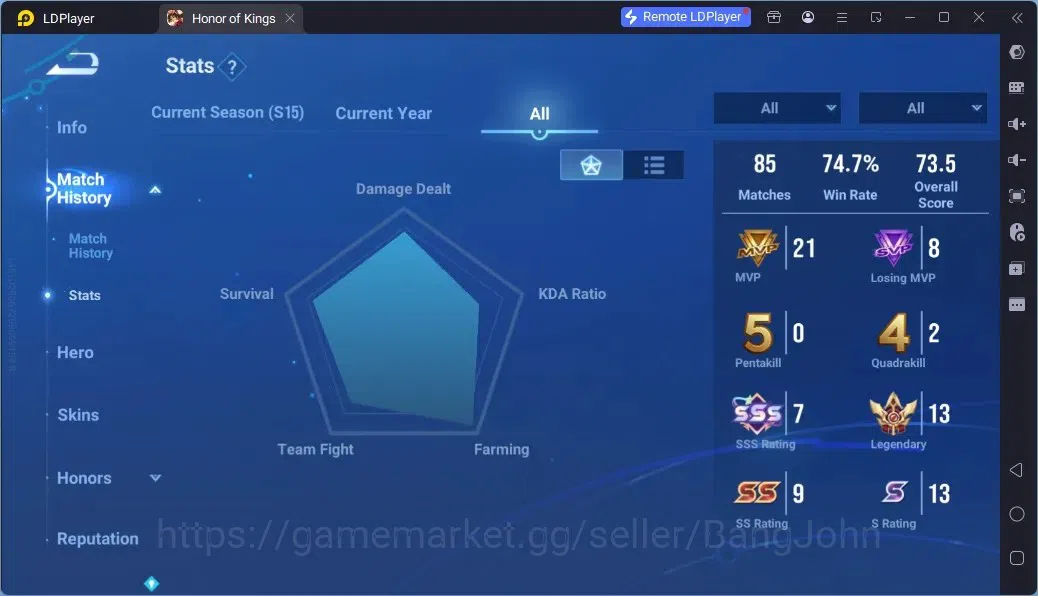 Honor of Kings Accounts Rare Skin Global | 48H 24S| 1 Legend | 1 Limbo| 1 Wordly | 1 Limited | 4 Epic | 2 Event Eclusive | 5 2