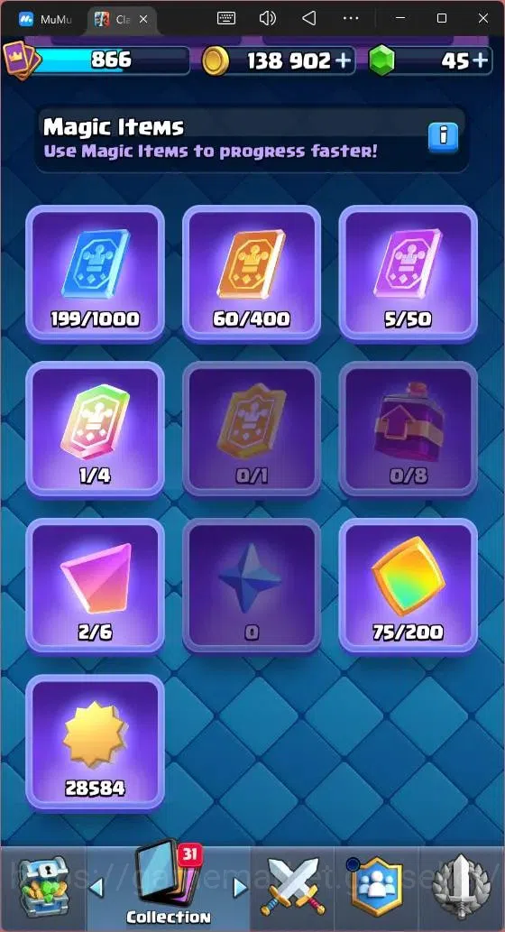 Clash Royale Accounts Midgame Global |CL 866|KTL 11|Trophy 6206|96 Cards| 3 Champ|1 Hero|5 Evo|Arena 17|138k Gold|45 Gems 10