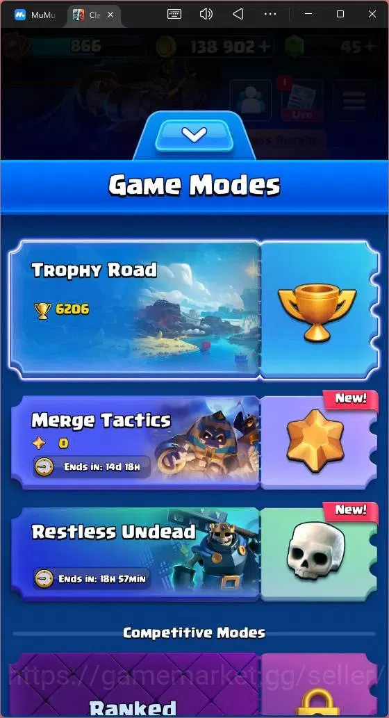 Clash Royale Accounts Midgame Global |CL 866|KTL 11|Trophy 6206|96 Cards| 3 Champ|1 Hero|5 Evo|Arena 17|138k Gold|45 Gems 2