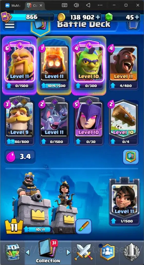 Clash Royale Accounts Midgame Global |CL 866|KTL 11|Trophy 6206|96 Cards| 3 Champ|1 Hero|5 Evo|Arena 17|138k Gold|45 Gems 3
