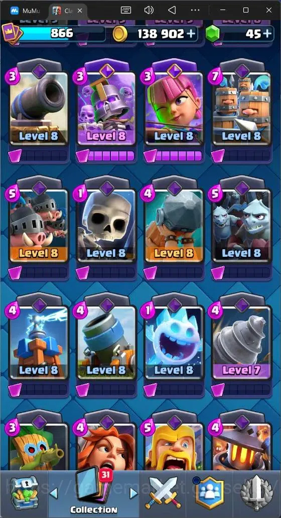 Clash Royale Accounts Midgame Global |CL 866|KTL 11|Trophy 6206|96 Cards| 3 Champ|1 Hero|5 Evo|Arena 17|138k Gold|45 Gems 6