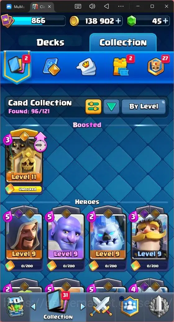 Clash Royale Accounts Midgame Global |CL 866|KTL 11|Trophy 6206|96 Cards| 3 Champ|1 Hero|5 Evo|Arena 17|138k Gold|45 Gems 7