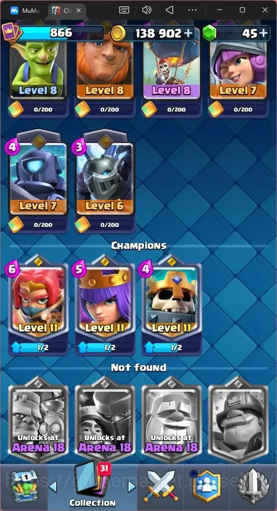 Clash Royale Accounts Midgame Global |CL 866|KTL 11|Trophy 6206|96 Cards| 3 Champ|1 Hero|5 Evo|Arena 17|138k Gold|45 Gems 8