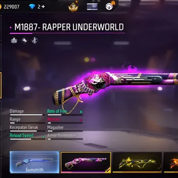 Free Fire Accounts Indonesia | 5 EVO (AK47 Lv7, MP40 Lv7, SCAR Lv6, Famas Lv4, M1014 Lv4) | 6 M1887 Skins | 1 Bunny Bp