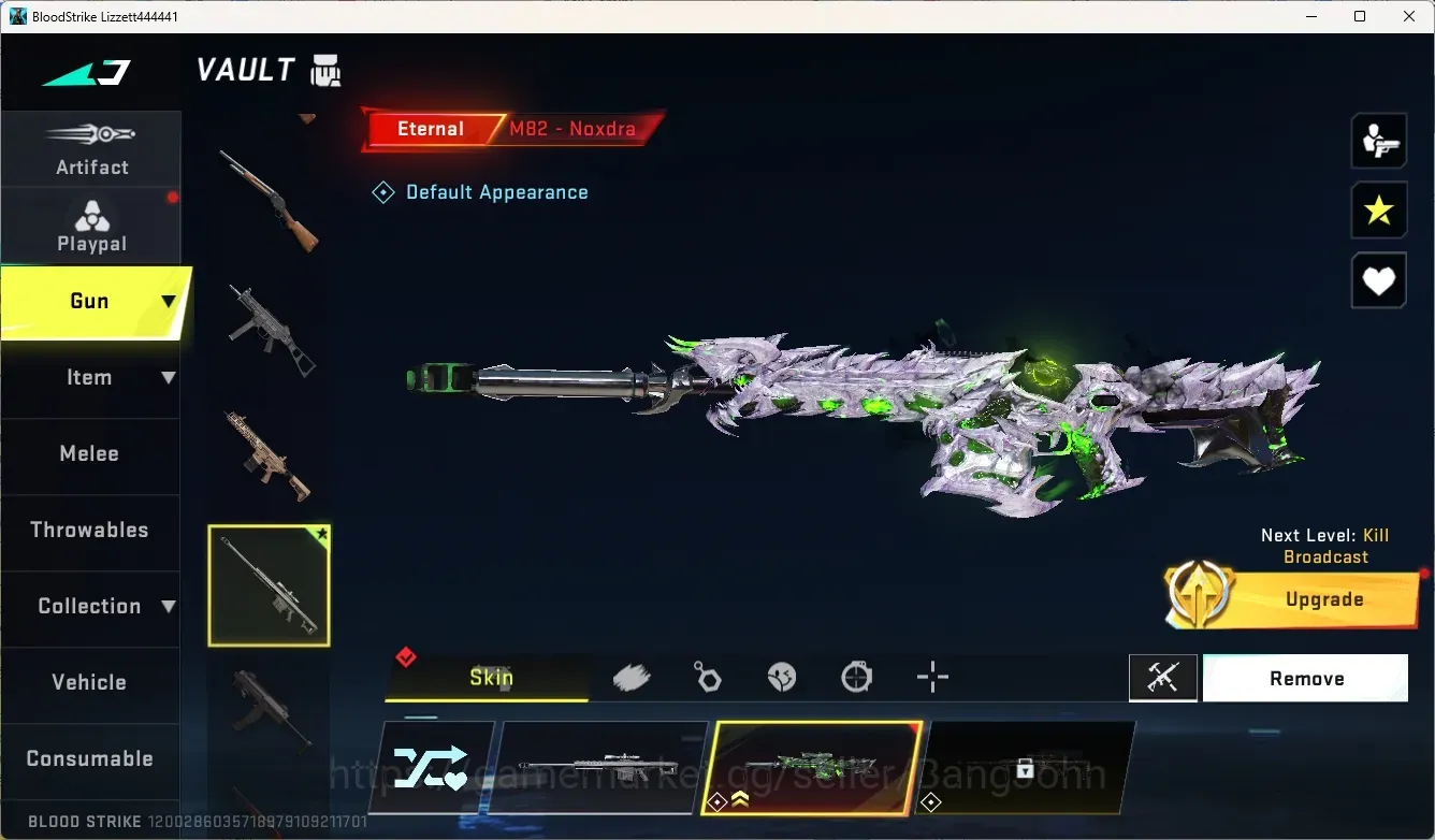 Blood Strike Accounts Others ASIA | 1 Eternal Gun: MB2-Noxdra Lv1 | 60 Eternal Upgrade Point| Epic Name Changing Card 1