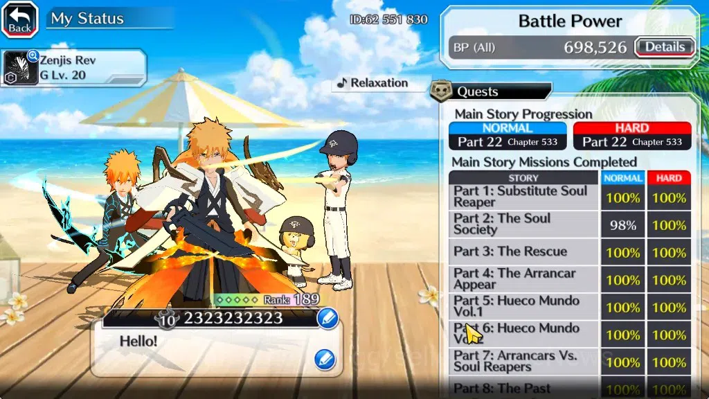 Bleach: Brave Souls Accounts Mid-Tier [GLOBAL]|52K Orb|Swimsuit26 Giselle&Orihime,DT Ichigo,Santa Society 4