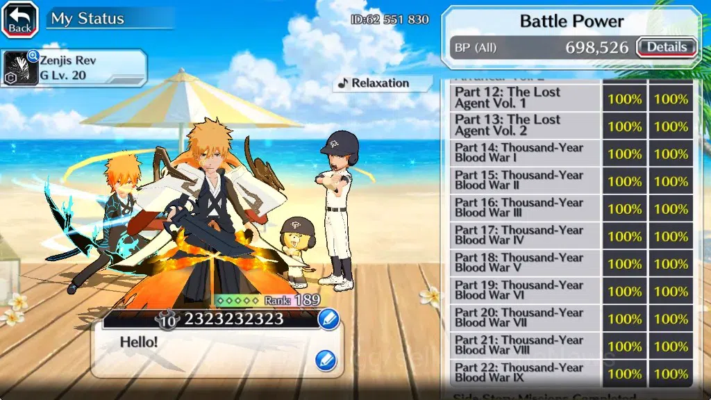 Bleach: Brave Souls Accounts Mid-Tier [GLOBAL]|52K Orb|Swimsuit26 Giselle&Orihime,DT Ichigo,Santa Society 5
