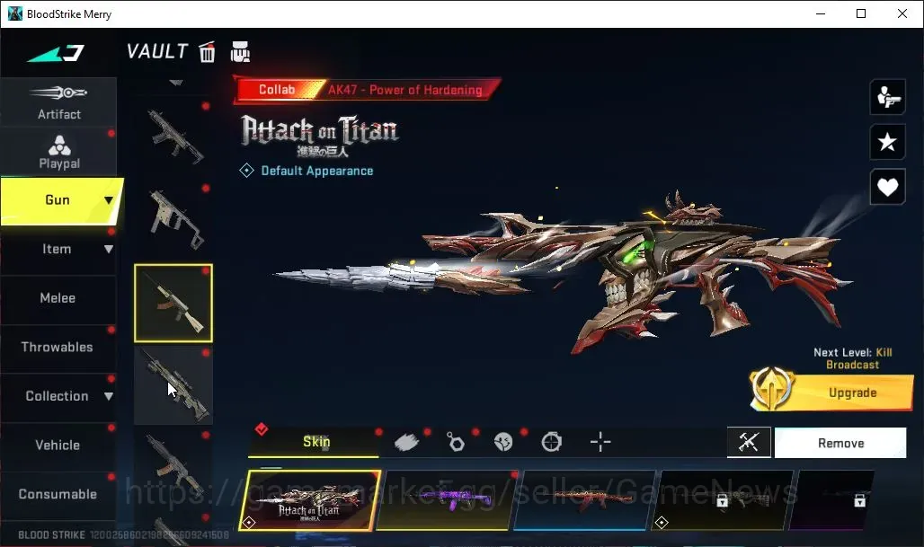Blood Strike Accounts Collab Skin ASIA|Collab AOT M700 Thunder Gun,Mikasa Scout,AK47 Power,HANK Iguana|5 Ultra FAL 1