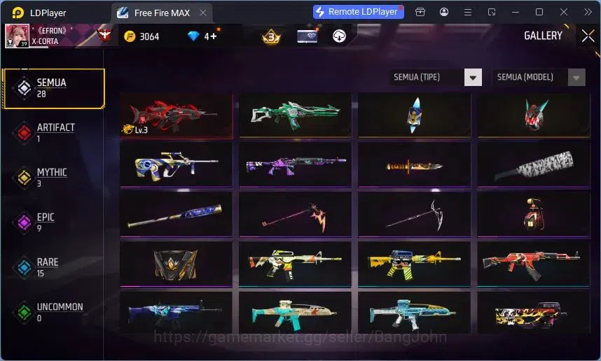 Free Fire Accounts Indonesia | Evo SCAR Megalodon Alpha Lv3 | Bundle image 1