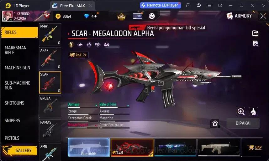 Free Fire Accounts Indonesia | Evo SCAR Megalodon Alpha Lv3 | Bundle image 2