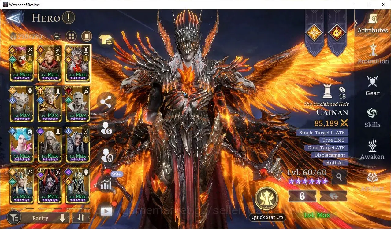 Watcher of Realms Accounts End-Game GlobaL 60x|Lv 61|3,5M Pwr|8 Lord(Ezareth,Laya,etc)|40 1
