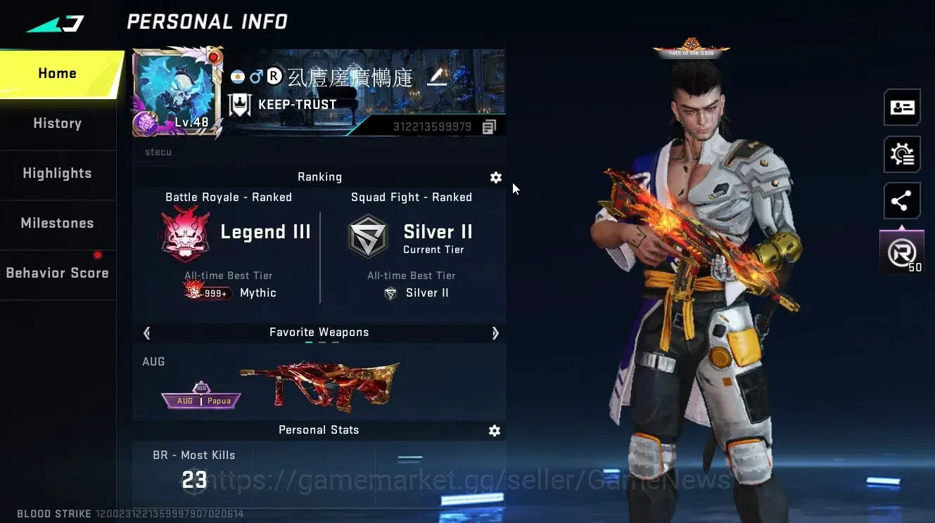 Blood Strike Accounts Collab Skin ASIA|ETERNAL DEagle Lv2|Collab TOKREV [JACK, MCX,FN2000]| ULTRA [ETHAN, RAN,M4A1 3