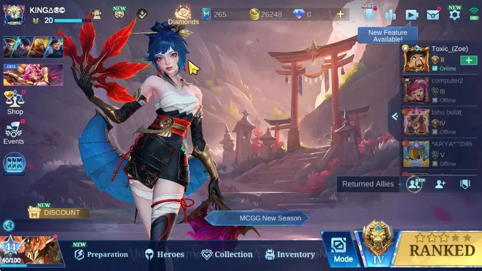 Mobile Legends: Bang Bang Accounts Others Hero 51|Skin 69|Vale Gaara,Julian Mystic Meow,Fanny P.Ace+(Paint),2 Epic 1