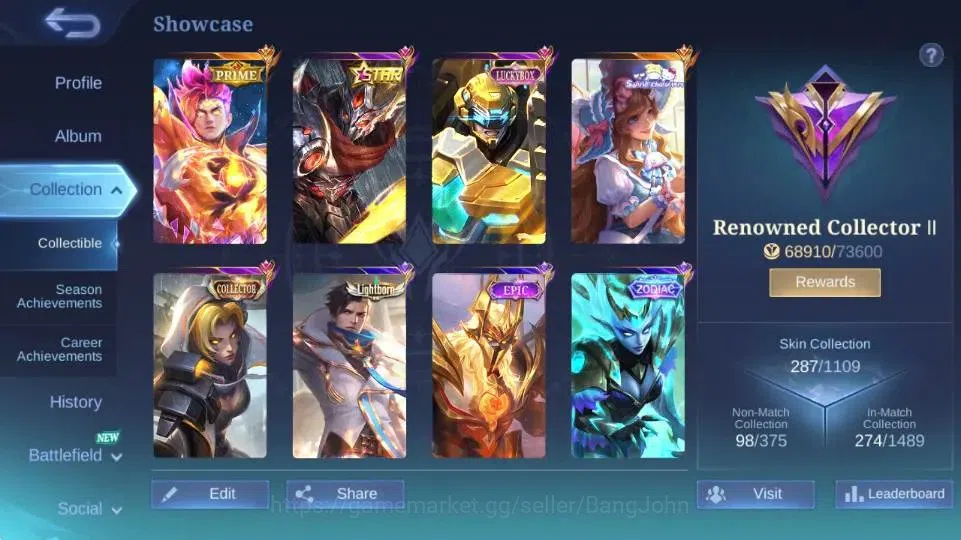 Mobile Legends: Bang Bang Accounts Global|Hero 132|Skin 287|Renowned|PRIME Clude,STAR image 17