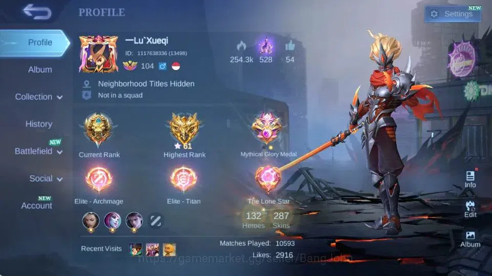 Mobile Legends: Bang Bang Accounts Global|Hero 132|Skin 287|Renowned|PRIME Clude,STAR image 18