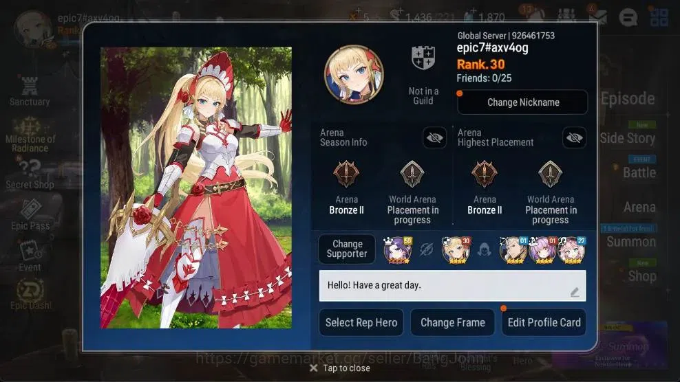 Epic Seven Accounts Starter Global Unverif | 2 ML(LOTScales,AVildred)|PoH+Bless ON|SS 1.8K|Gold 4.6M|Stigma 37K| |Log 1