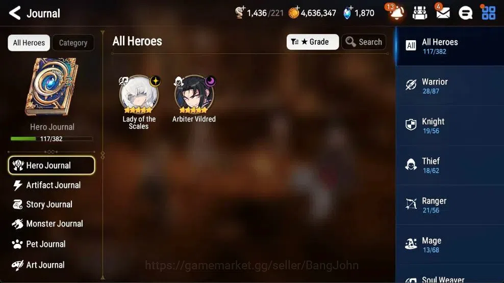Epic Seven Accounts Starter Global Unverif | 2 ML(LOTScales,AVildred)|PoH+Bless ON|SS 1.8K|Gold 4.6M|Stigma 37K| |Log 4