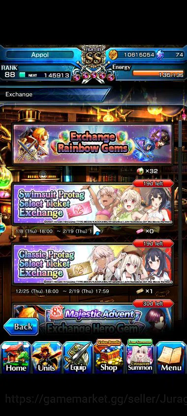 Grand Summoners Accounts Starter Global|Rank 88|18 Ascend |[WHfenTW,DLS RimuruTW,SaberAlterTW,Etc]Mira,Chloe,Milim,Etc|Lpot 7