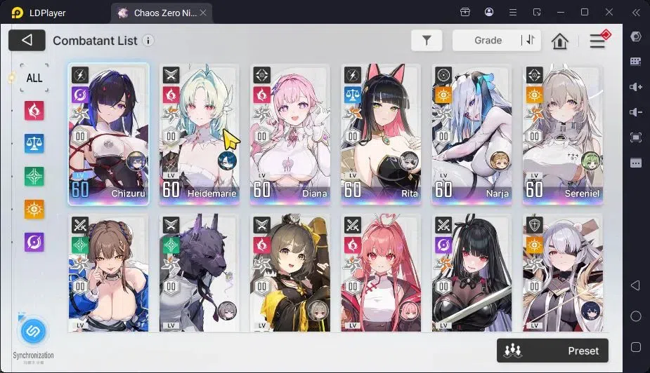 Chaos Zero Nightmare Accounts ASIA | Lv.58| 18 SSR ChizuruEM1,HeidemarieEM2,RitaEM3,SerenielEM4,YukiEM1,HugoEM1,Mei LinEM1 10