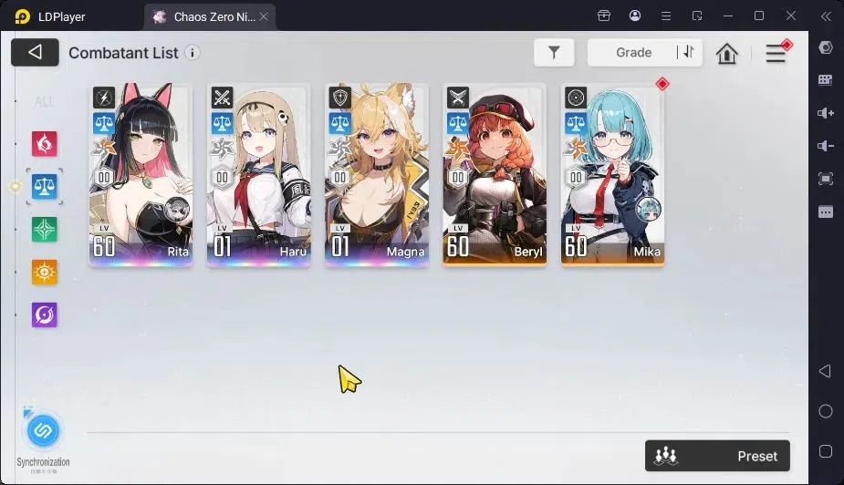 Chaos Zero Nightmare Accounts ASIA | Lv.58| 18 SSR ChizuruEM1,HeidemarieEM2,RitaEM3,SerenielEM4,YukiEM1,HugoEM1,Mei LinEM1 12