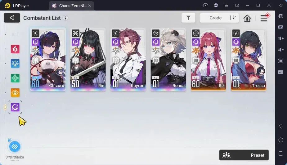 Chaos Zero Nightmare Accounts ASIA | Lv.58| 18 SSR ChizuruEM1,HeidemarieEM2,RitaEM3,SerenielEM4,YukiEM1,HugoEM1,Mei LinEM1 15