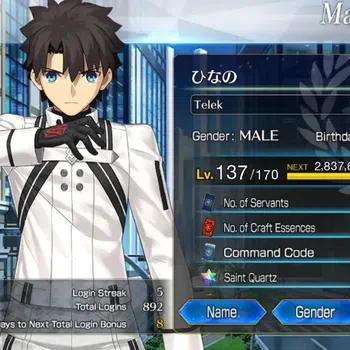 Fate-Grand Order Accounts NA ENDGAME Lv 137|RGB|22 ssr|6 Max Skill|Draco(NP5), Ibuki Saber, Koyan Light, Arjuna Alter|Log