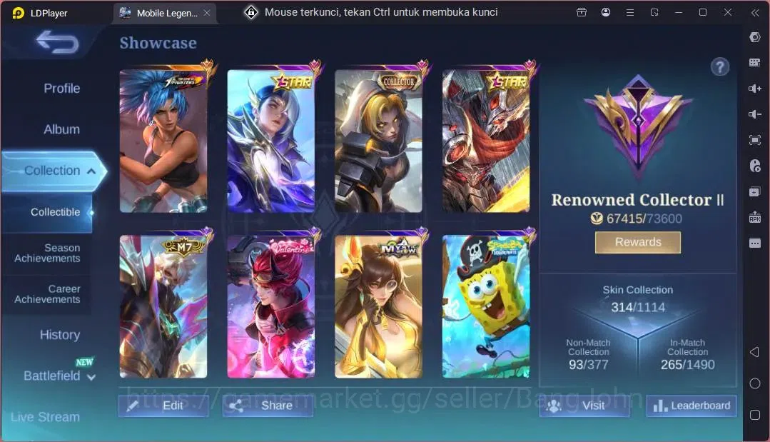Mobile Legends: Bang Bang Accounts Global |Hero 132|Skin 314|Renowned|KOF Karina|CC N image 2