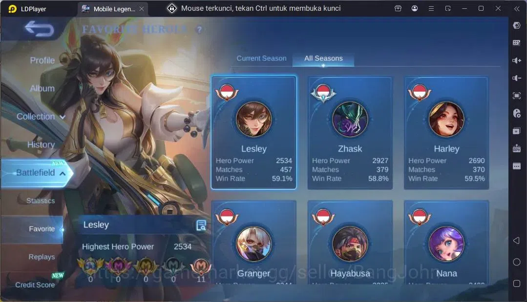 Mobile Legends: Bang Bang Accounts Global |Hero 132|Skin 314|Renowned|KOF Karina|CC N image 4