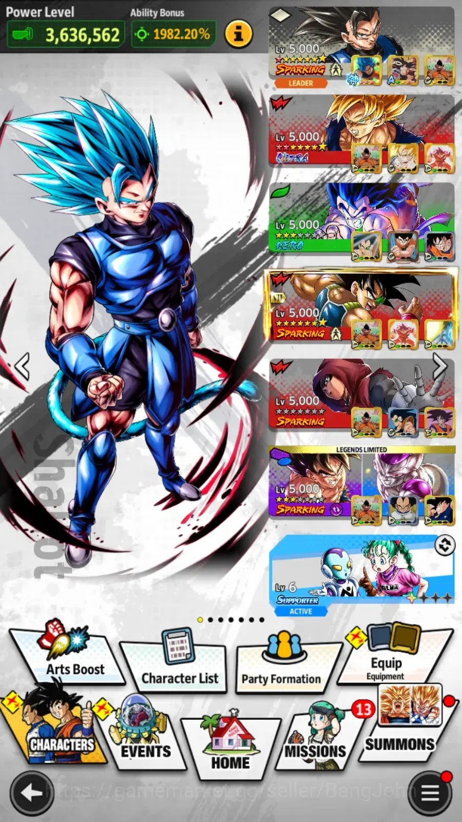 Dragon Ball Legends Accounts High-End Android | Lvl 157|380M Total Power|820 CC|4 LR|5 UL|LR SSGShallet,Broly: Fury,Super 19
